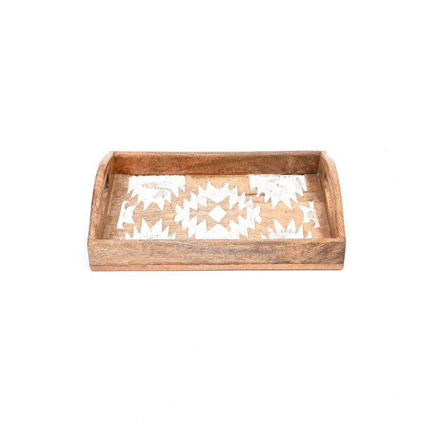 Ensemble de 3 plateaux gigognes en bois de manguier sculpté Matterhorn - Plateaux de service décoratifs blanchis pour la décoration intérieure