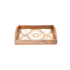 Ensemble de 3 plateaux gigognes en bois de manguier sculpté Matterhorn - Plateaux de service décoratifs blanchis pour la décoration intérieure