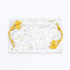 Parelmoerhars dienblad met bladgouden handvatten | Luxe decoratie