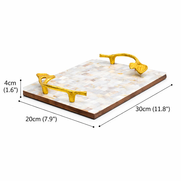 Parelmoerhars dienblad met bladgouden handvatten | Luxe decoratie