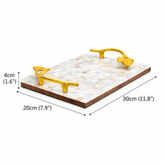 Parelmoerhars dienblad met bladgouden handvatten | Luxe decoratie