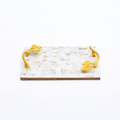 Parelmoerhars dienblad met bladgouden handvatten | Luxe decoratie