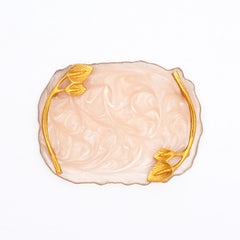 Luxury Marble Finish Leaf Handle Serving Tray | Gold Accents