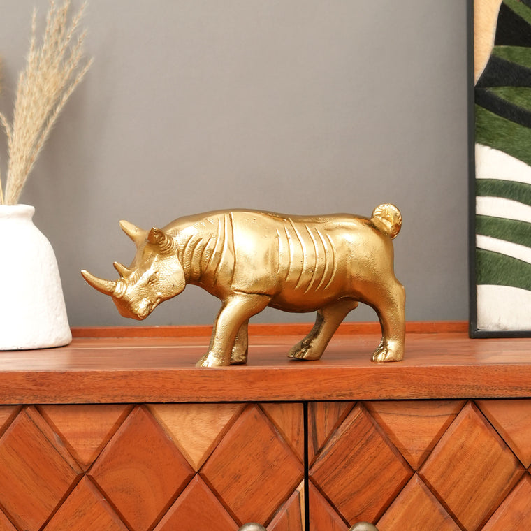 Luxury Rhinoceros Figurine | Handcrafted Aluminum Home Decor | Gold