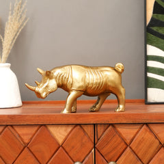 Luxe Neushoorn Beeldje | Handgemaakt Aluminium Woondecoratie | Goud
