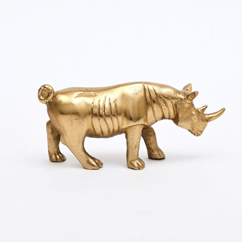 Luxury Rhinoceros Figurine | Handcrafted Aluminum Home Decor | Gold
