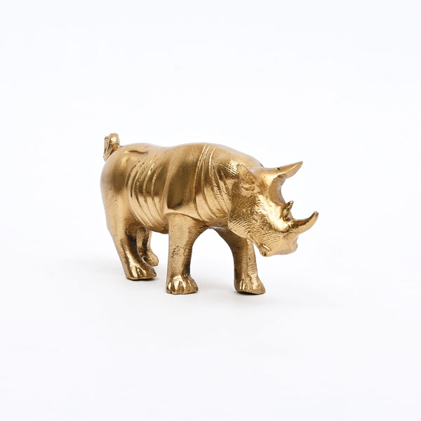 Luxe Neushoorn Beeldje | Handgemaakt Aluminium Woondecoratie | Goud