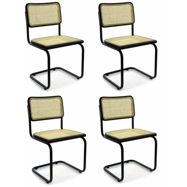 Set of 4 Dining Chair Rattan Design Black Bas