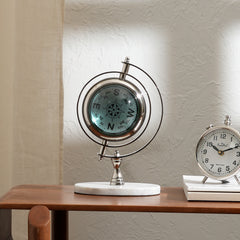 Vintage Wereldbol Bureauklok met Marmeren Voet | Luxe Tafelaccent