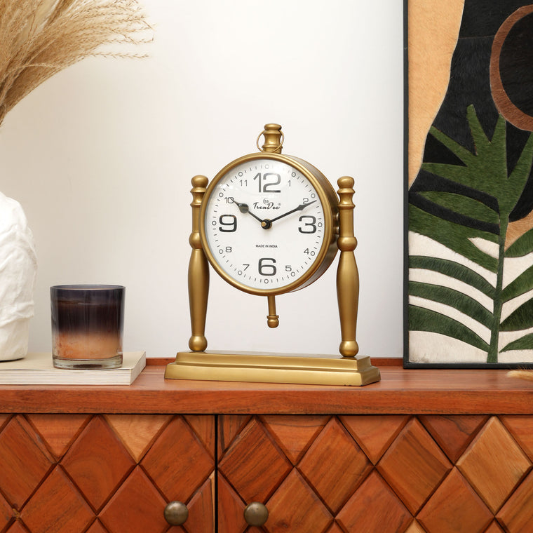 Antique Pillar Frame Desk Clock with Classic Vintage Finish
