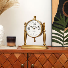 Antieke Zuil Bureauklok met Klassieke Vintage Afwerking