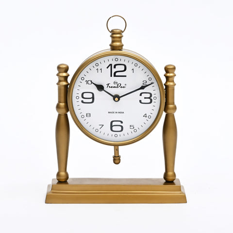 Antique Pillar Frame Desk Clock with Classic Vintage Finish