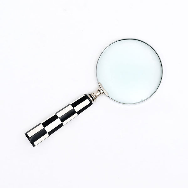 Classic Checkered Handle Magnifying Glass in Steel & Resin | Black
