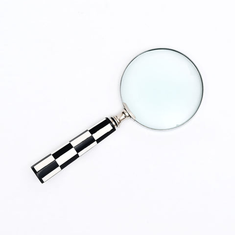 Classic Checkered Handle Magnifying Glass in Steel & Resin | Black