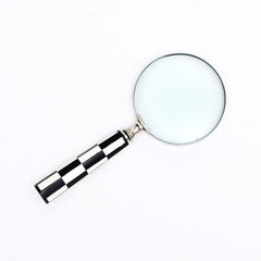 Classic Checkered Handle Magnifying Glass in Steel & Resin | Black