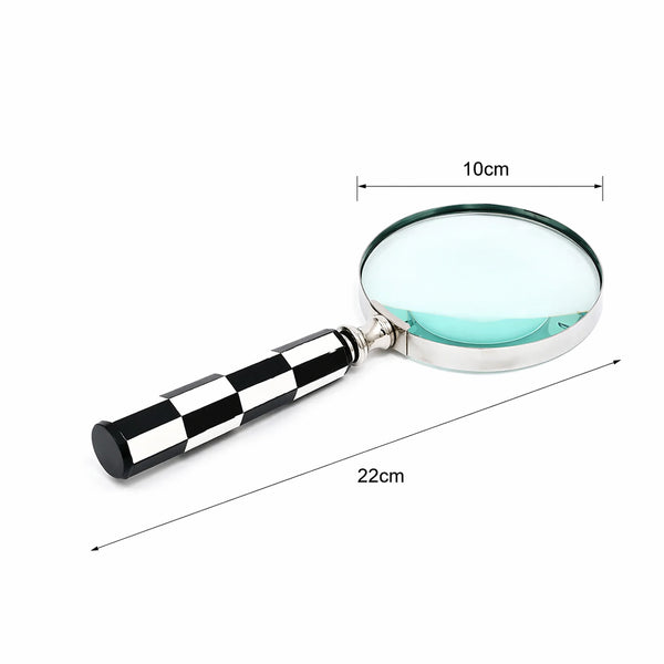 Classic Checkered Handle Magnifying Glass in Steel & Resin | Black