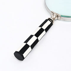 Classic Checkered Handle Magnifying Glass in Steel & Resin | Black