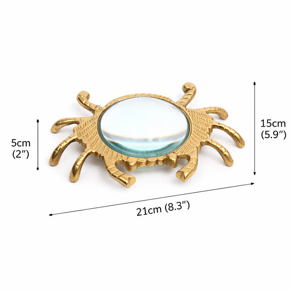 Loupe décorative de bureau en aluminium finition or, motif crabe