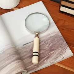 Classic Striped Handle Magnifying Glass Steel & Resin Design | Black & White