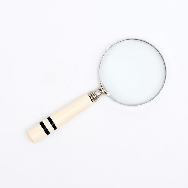 Classic Striped Handle Magnifying Glass Steel & Resin Design | Black & White
