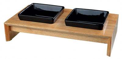 TRIXIE ensemble repas céramique avec support en bois, noir, 400 ml, 36 x 19 x 7 cm