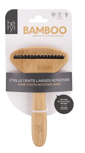 HERY LABO coarse grooming comb with rotating teeth, bamboo, 16 teeth