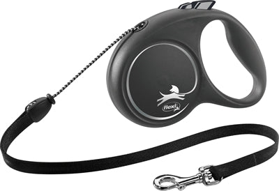FLEXI Retractable Leash Black Design Cord, Black, M, 5 m, up to 20 kg