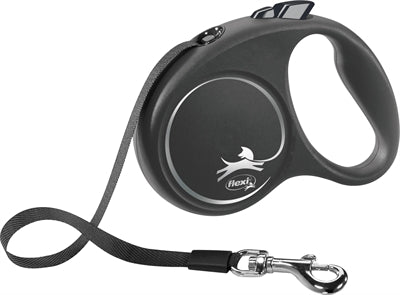 FLEXI laisse à enrouleur Design, noire, bande, taille S, 5 m, jusqu'à 15 kg