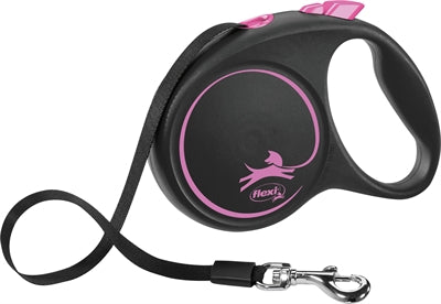 Flexi retractable leash Black Design, pink tape, size M, 5 m, up to 25 kg