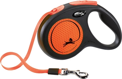 FLEXI oprolbare hondenriem New Classic Neon Tape Zwart/Oranje M 5 m tot 25 kg