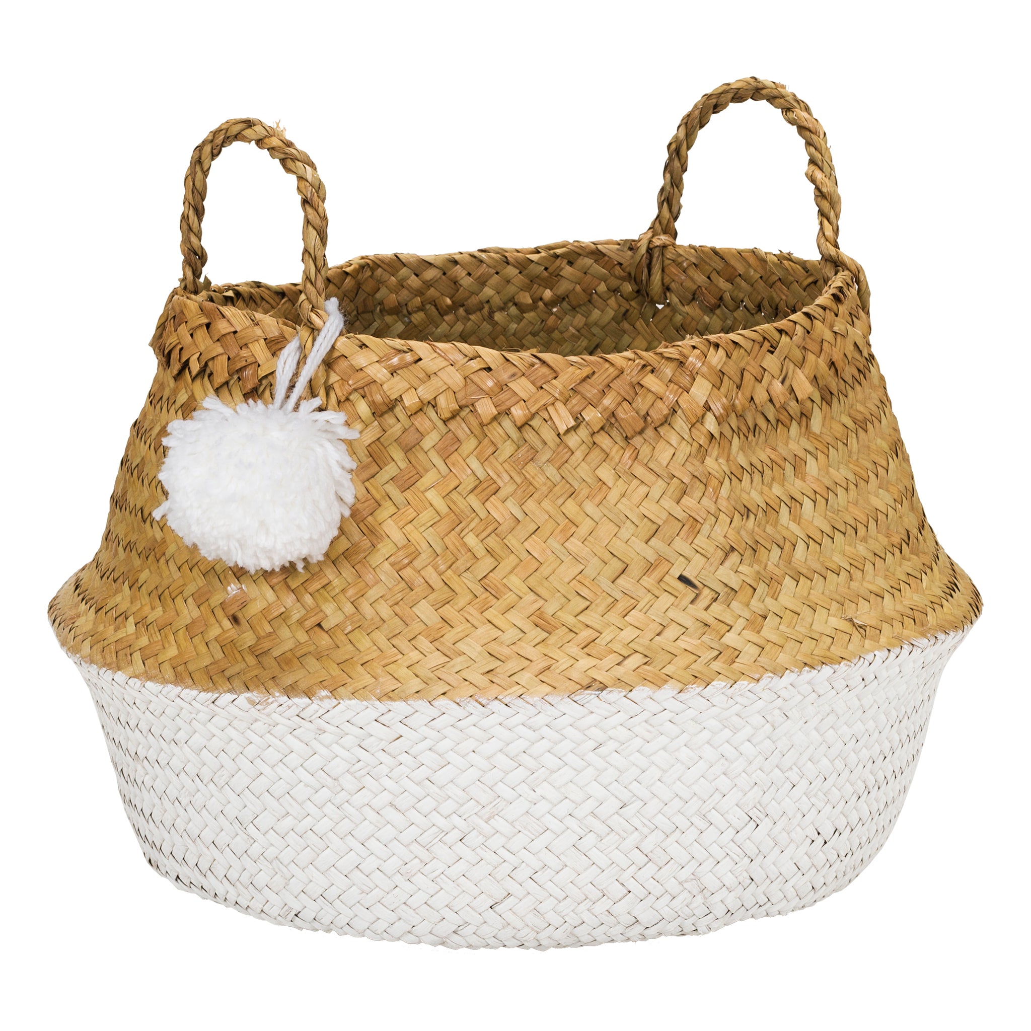 Panier PomPom en jonc de mer blanc, taille M