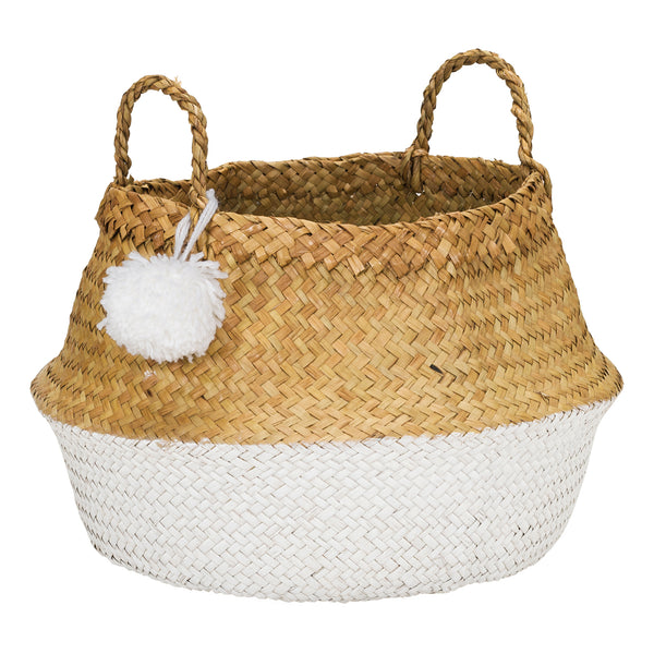 Panier PomPom en jonc de mer blanc, taille M