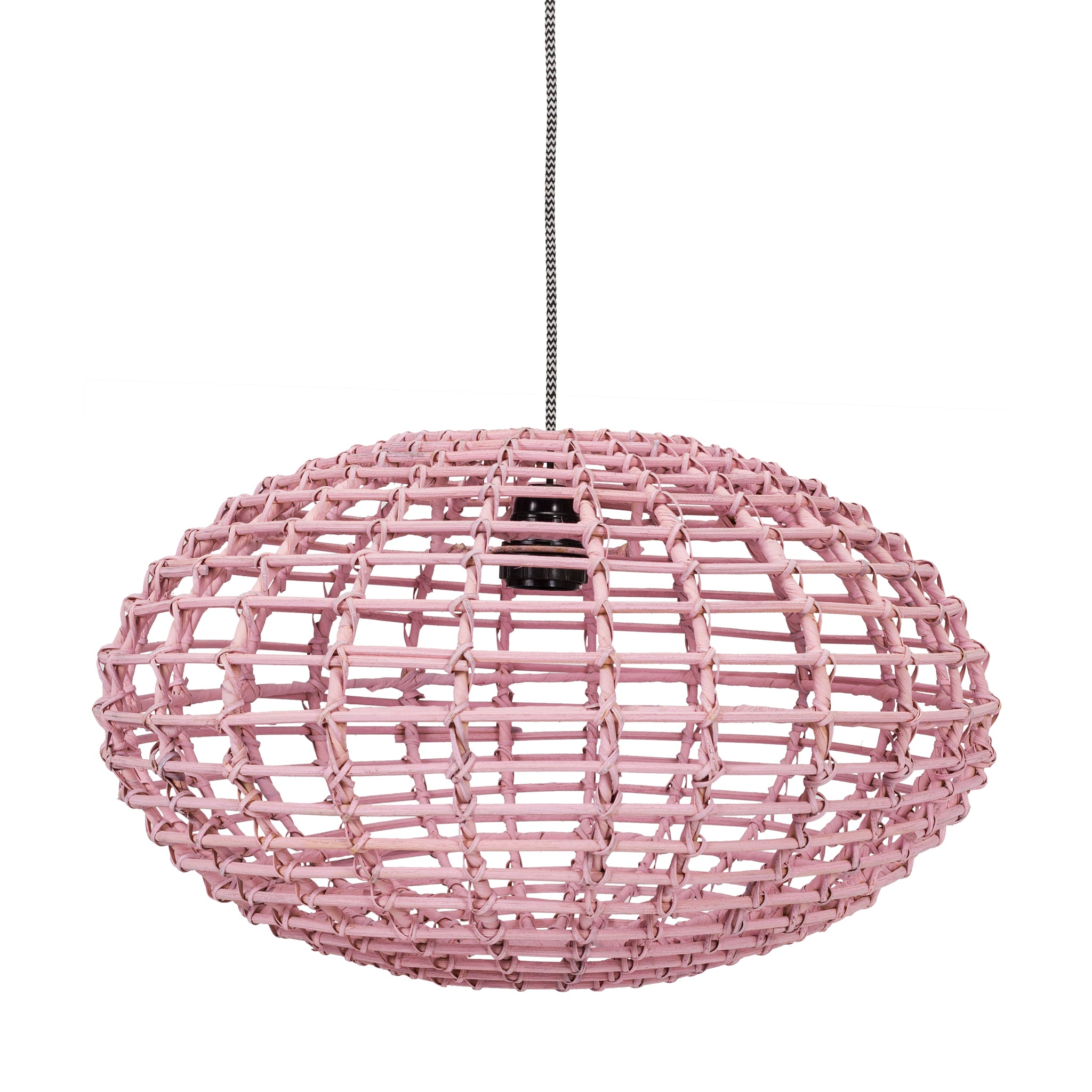Suspension citrouille en rotin rose