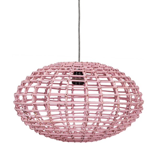 Suspension citrouille en rotin rose