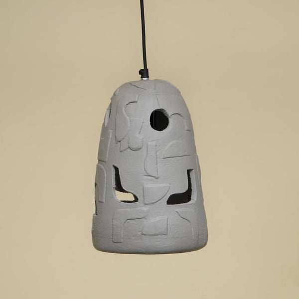 Handgemaakte Petros hanglamp - Langwerpige grijze papier-maché hanglamp