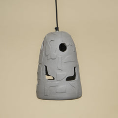 Handgemaakte Petros hanglamp - Langwerpige grijze papier-maché hanglamp