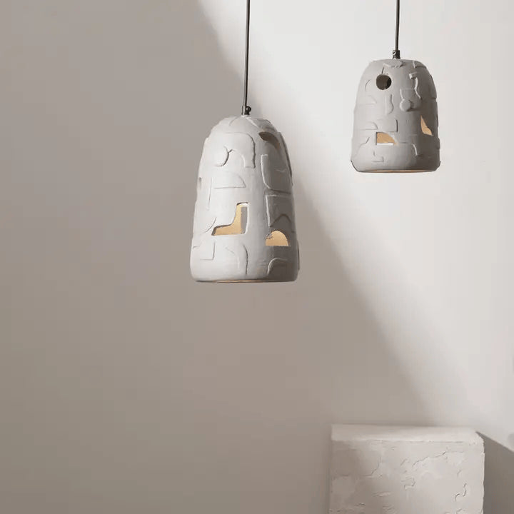 Petros Pendant Lamp – Handcrafted Papier-Mâché Hanging Light in Modern Gray