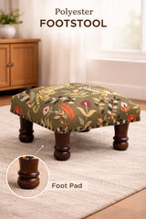 Repose-pieds Tigre Botanique en Coton avec Pieds en Bois – Vert