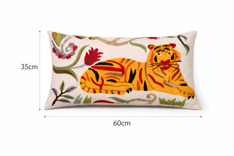 Floral Safari Tiger Cotton Cushion 35 x 60 cm