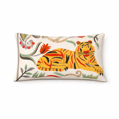 Floral Safari Tiger Cotton Cushion 35 x 60 cm