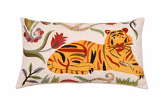 Floral Safari Tiger Cotton Cushion 35 x 60 cm