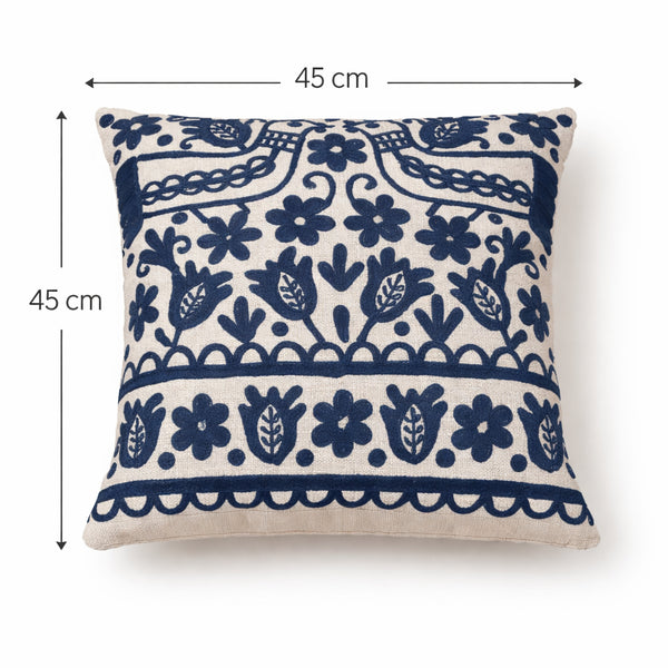 Blue Embroidered Cotton Cushion with Filler 45x45 cm