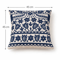 Blue Embroidered Cotton Cushion with Filler 45x45 cm
