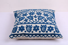 Blue Embroidered Cotton Cushion with Filler 45x45 cm