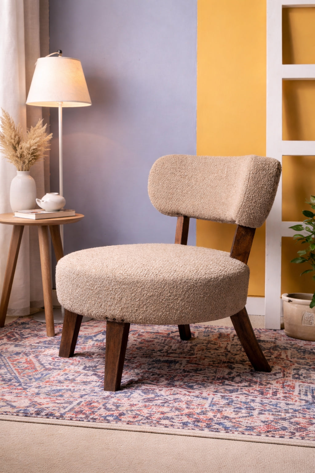 Modern Upholstered Lounge Chair with Wooden Legs