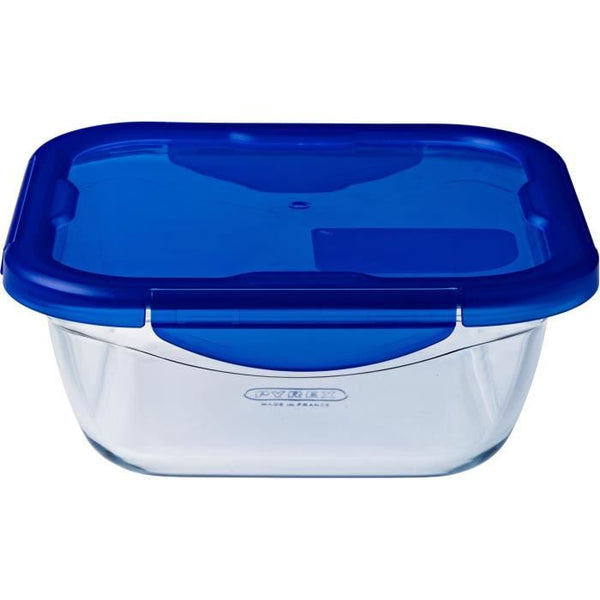 PYREX COOK & GO vierkante vershouddoos 0,8 L 16 cm + blauw deksel