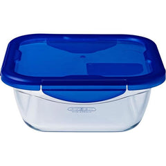 PYREX COOK & GO vierkante vershouddoos 0,8 L 16 cm + blauw deksel
