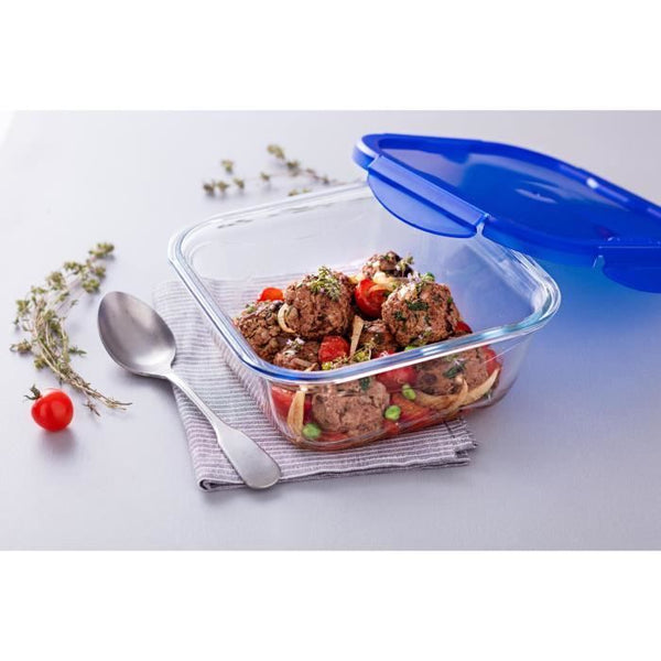 PYREX COOK & GO vierkante vershouddoos 0,8 L 16 cm + blauw deksel