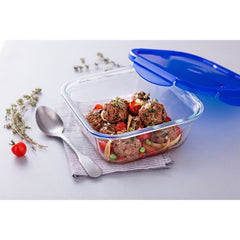 PYREX COOK & GO vierkante vershouddoos 0,8 L 16 cm + blauw deksel