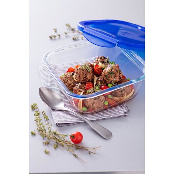PYREX COOK & GO vierkante vershouddoos 0,8 L 16 cm + blauw deksel